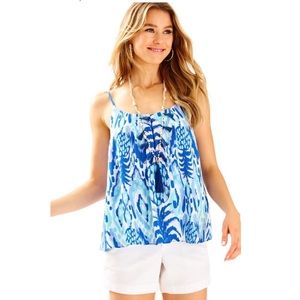 Lilly Pulitzer Tyne Top Small Swing Serene Blue Tropi Call Me Tank
